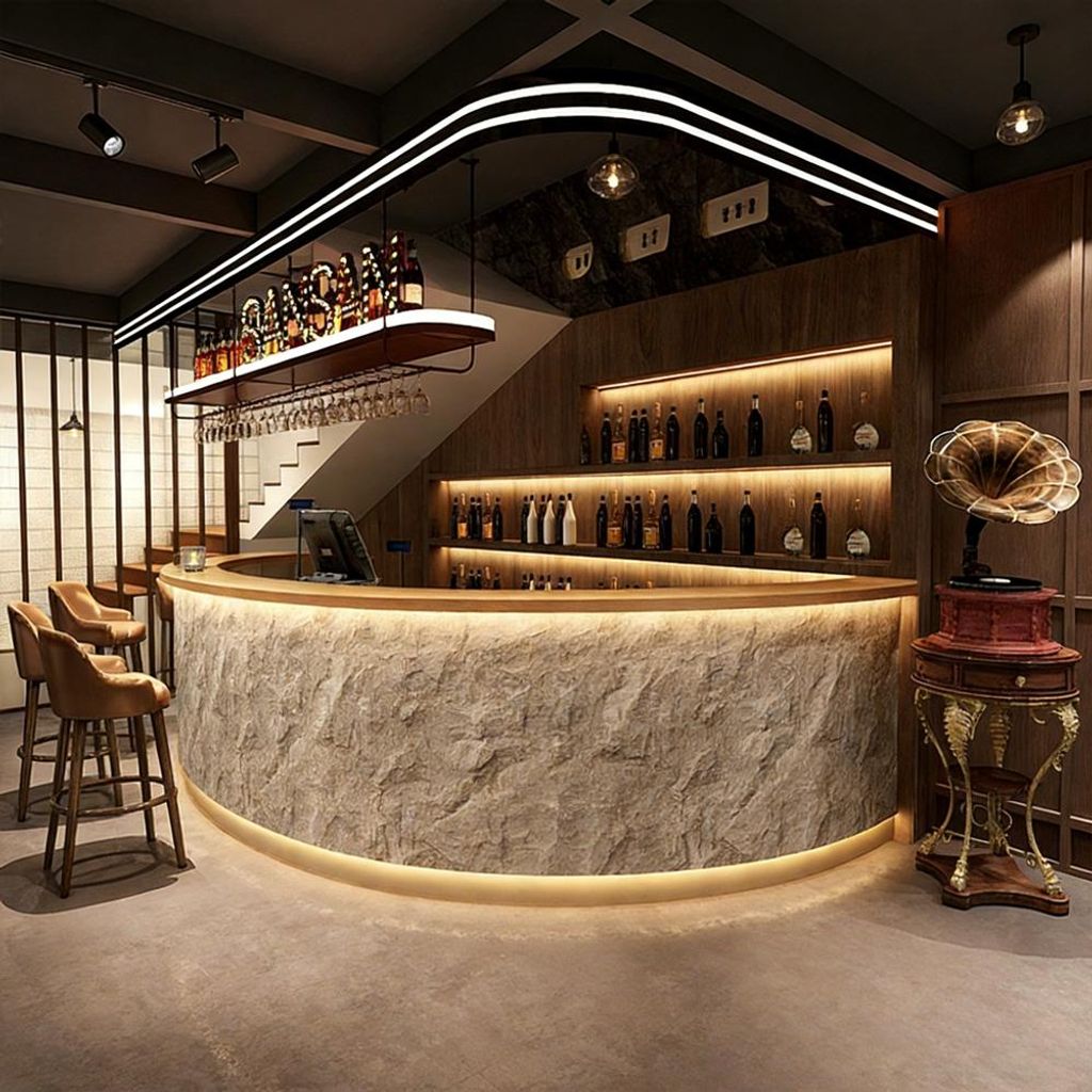 Comptoir de bar rond avec façade en pierre synthétique Image du produit 