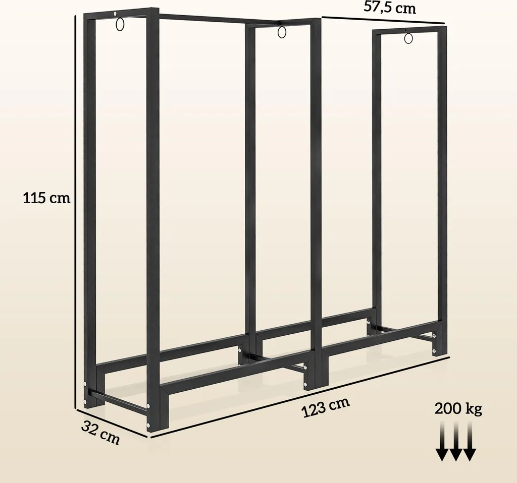 Range-Bûches Double Compartiment 123 cm avec 3 Crochets Accessoires - 3