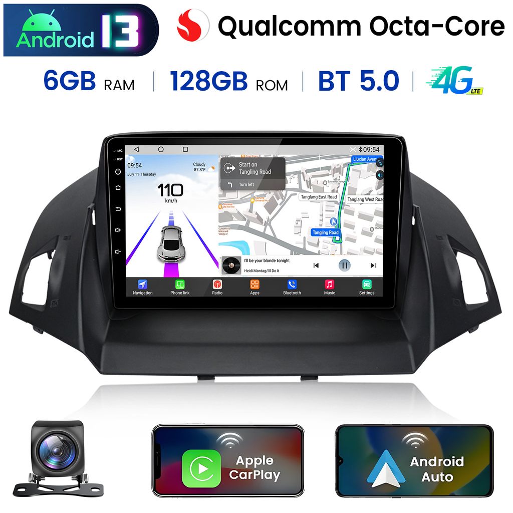 CarPlay Android Auto Autoradio Für Ford Kuga Escape (2013-2016) – Hochleistungs-Octa-Core Prozessor, 6+128GB, GPS, Bluetooth, Touchscreen