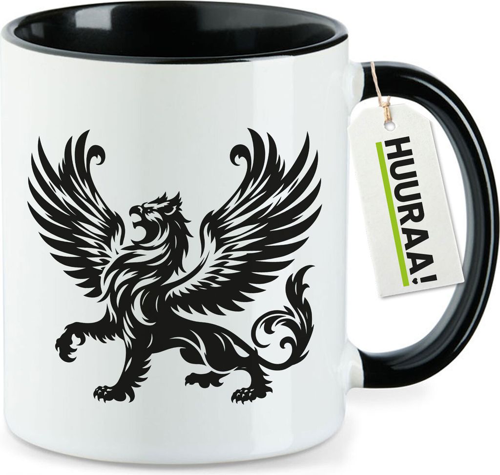 Huuraa Kaffeetasse Greif Fabelwesen 330ml Schwarz Keramik Kaffeebecher Geschenkidee