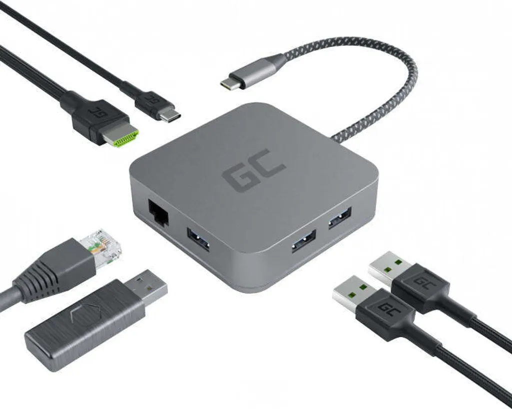 Plus de ports pour votre ordinateur : Station USB-C Green Cell Argent - 7