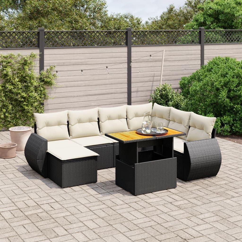 8-tlg. Garten-Sofagarnitur - mit Kissen Schwarz Poly Rattan Produktbild 