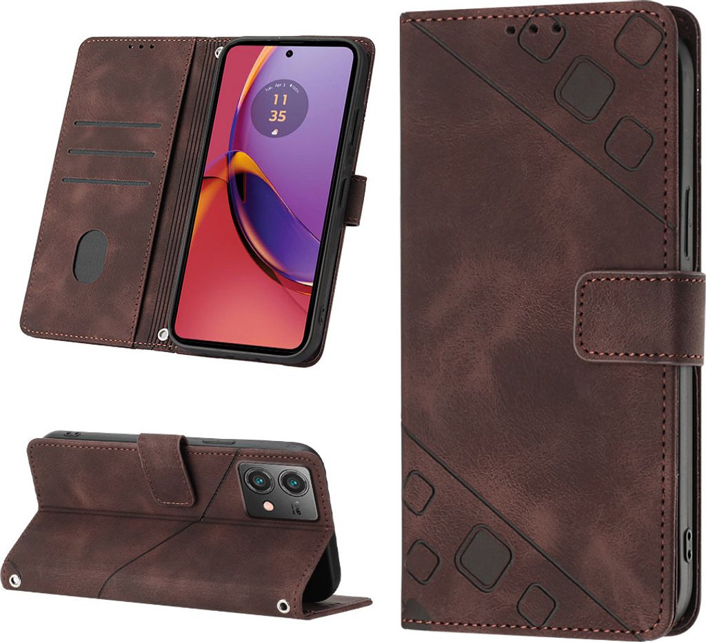 Hülle für Motorola Moto G84 Prägung Flip Leder Brieftasche Schutzhülle mit Ständer Braun
