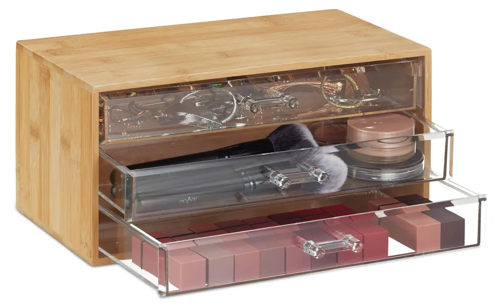 Meuble de rangement cosmétiques bambou 10029452 à 3 tiroirs - 30 cm