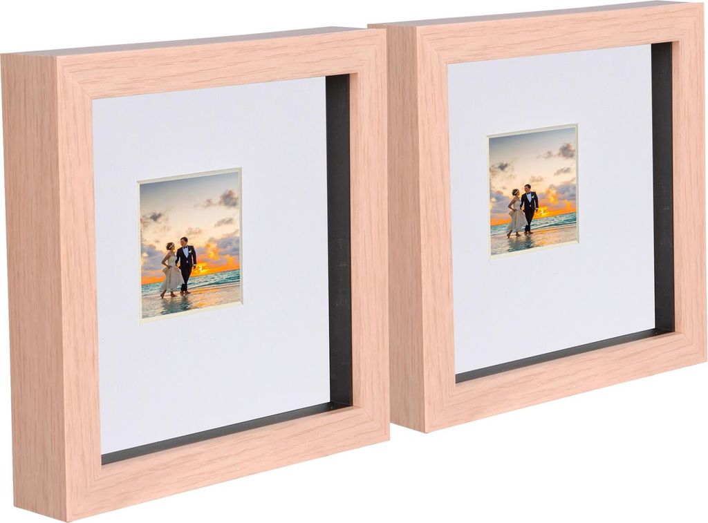 2x hellbraun 6 x 6 zoll 3d box holz fotorrahmen mit weiß 2 x 2 zoll montieren - stehend hängen handwerk schatten meeringbild danke fall für blum...