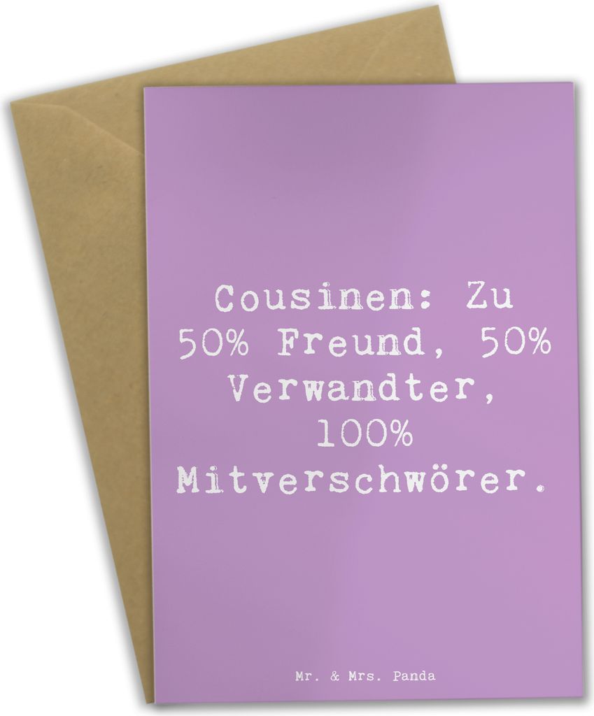 Mr. & Mrs. Panda Grußkarte Spruch Cousin Mitverschwörer - Lavendeltraum - Geschenk, Grußkarten, Lächeln, Verwandtschaft, einladungskarten, hoch...
