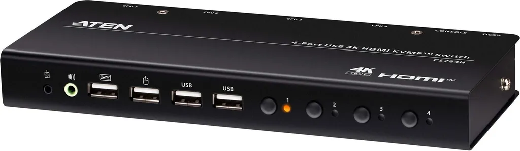 Commutateur KVM ATEN CS784H 4 ports HDMI 2.0 4K Ultra HD 60Hz Noir