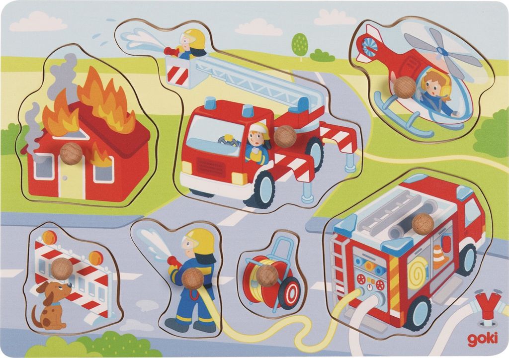GOKI Holzpuzzle Feuerwehrleute in Aktion Produktbild 
