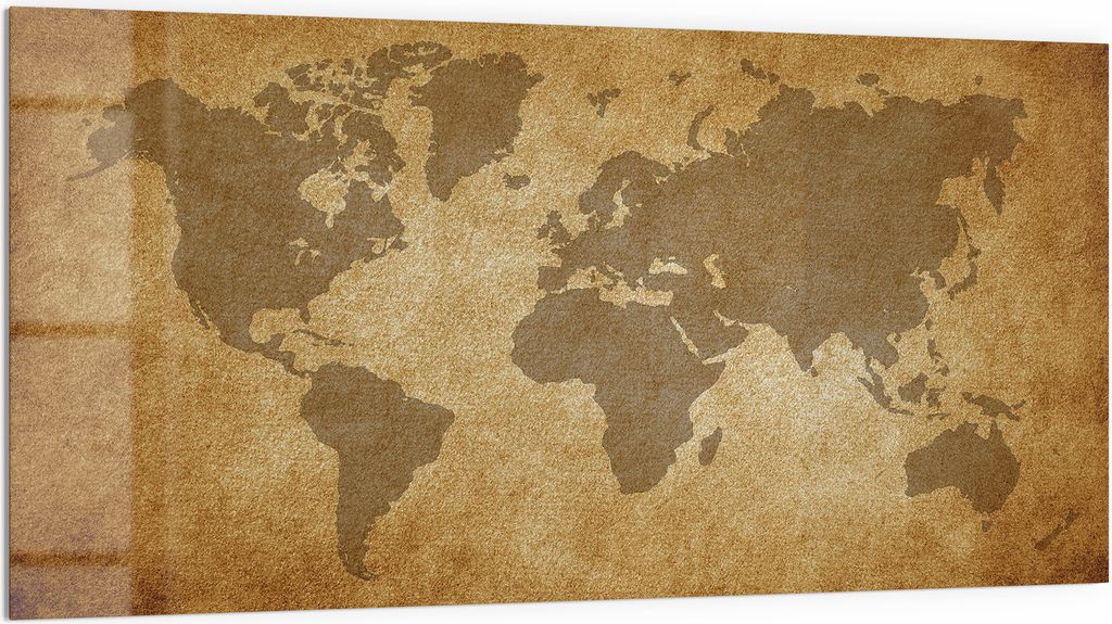 DEQORI Küchenrückwand Glas 100x50 cm 'Globale Pergamentkunst' Spritzschutz Bad Rückwand Küche