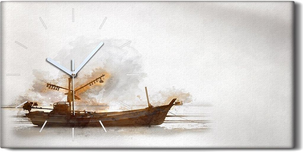 Wandbild Leinwand Bilder mit Uhr Geräuschlos 60x30 Boot Meer Malerei Schiff - weiße Hände