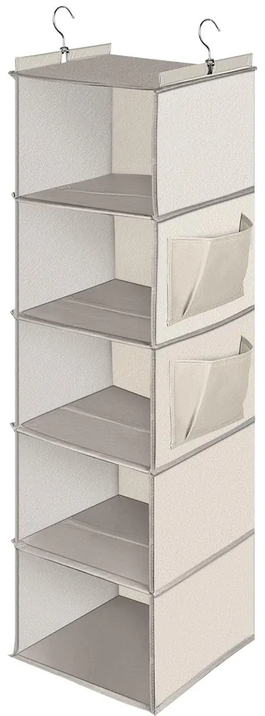 Organiseur de penderie suspendu 5 compartiments beige avec crochets