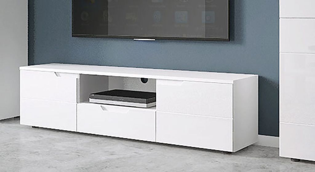 Lowboard Paris TV-Unterschrank 160x40x43,7cm weiß Hochglanz 2-türig grifflos