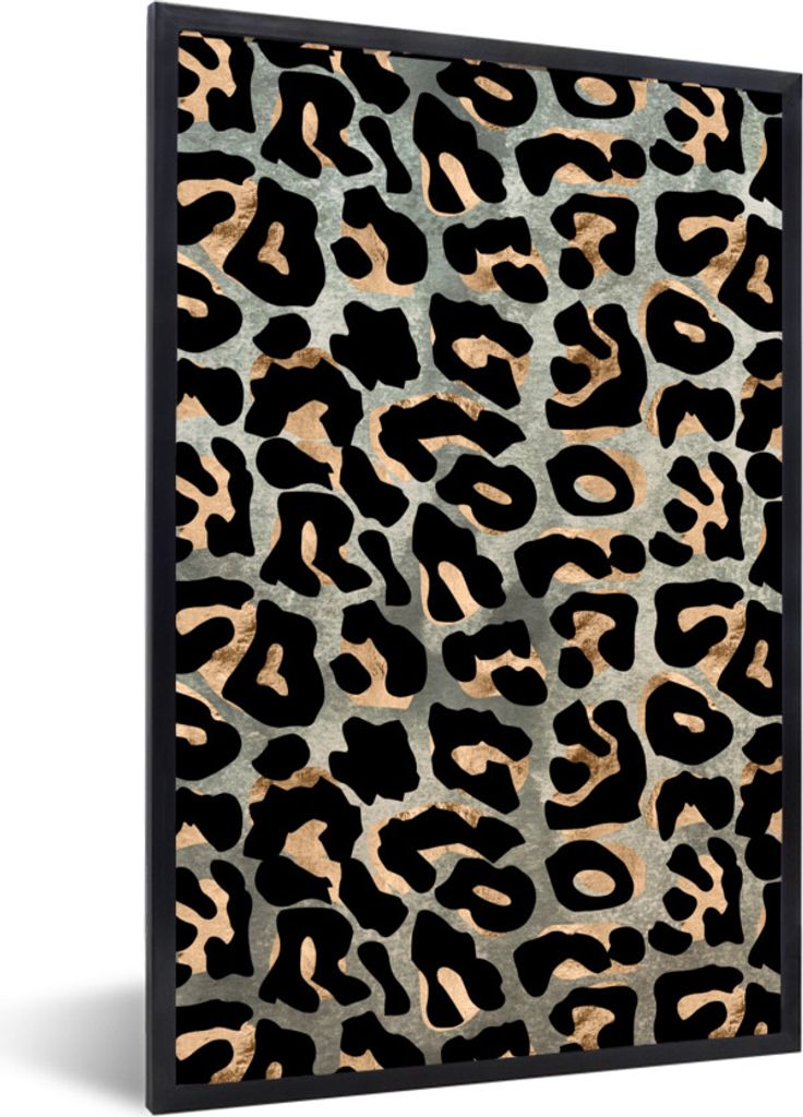 MuchoWow Gerahmtes Poster Pantherdruck - Schwarz - Grau 20x30 cm - Poster mit Schwarzem Bilderrahmen Wandposter Rahmen Foto Bilder - Drucken - Bi...