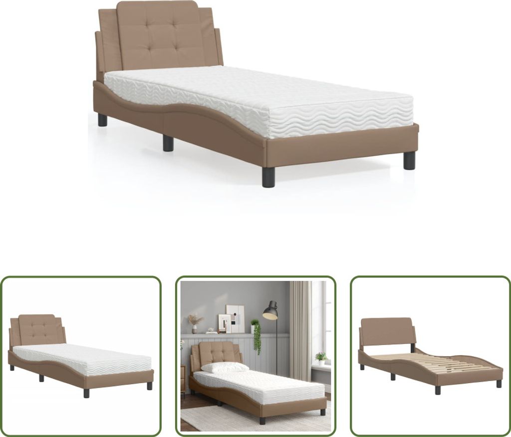 The Living Store Bett mit Matratze Cappuccino-Braun 90x200 cm Kunstleder