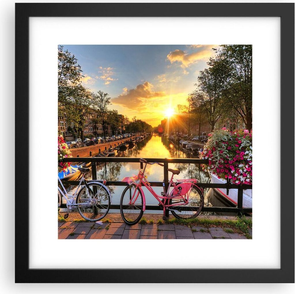 Gerahmtes Poster - Schwarzer Rahmen - Bikes Kanal Amsterdam Produktbild 