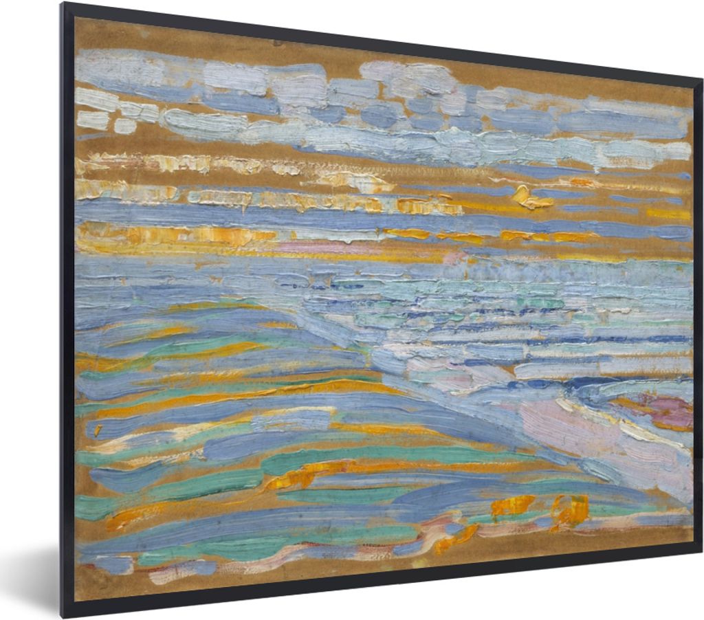 MuchoWow MuchoWow Gerahmtes Poster Blick auf den Strand und die Seebrücke von den Dünen aus - Piet Mondrian 80x60 cm - Poster mit zchwarzem B...