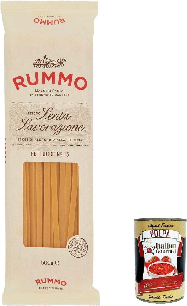 10x Rummo Fettucce n.15 Pasta Lenta Lavorazione Teigwaren aus Hartweizengrieß Bronze-Zeichnung 500g + Italian Gourmet polpa 400g