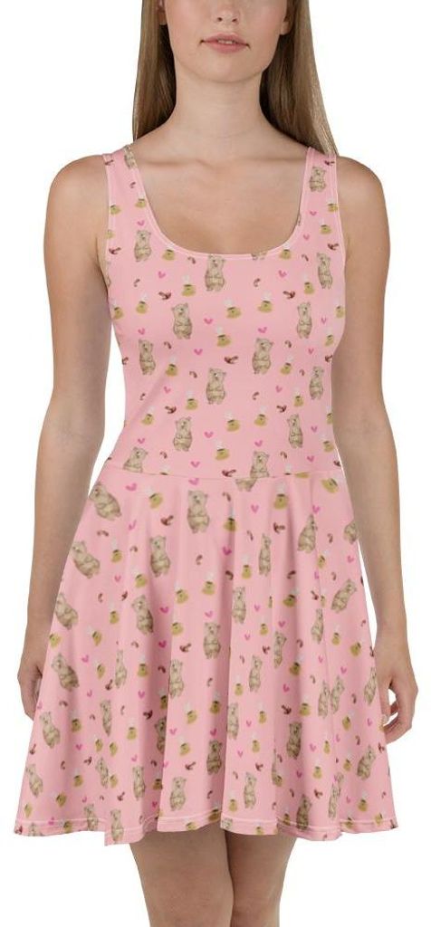 Mr. & Mrs. Panda Kleid Bär Kaffee XS - Rosa - Geschenk, Damenkleid, Shirtkleid, Strandkleid, Teddy, Jerseykleid, Coffee, Bären, Sommerkleid, Moti...