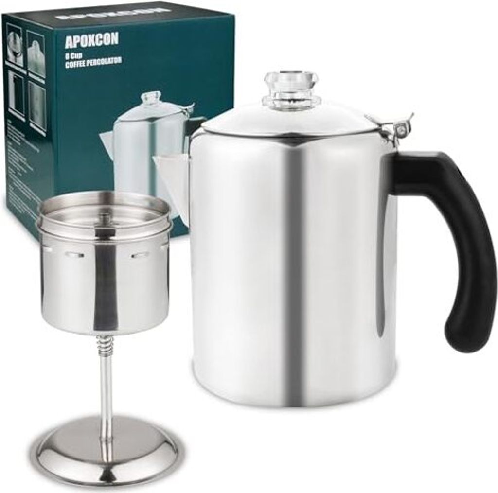 8 Tasse Edelstahl -Kaffeemaschine Camping im Freien Fahrt Percolator Topf Hitzefestes Borosilikatglasknopf und stilvolle Griffe jeder Herd