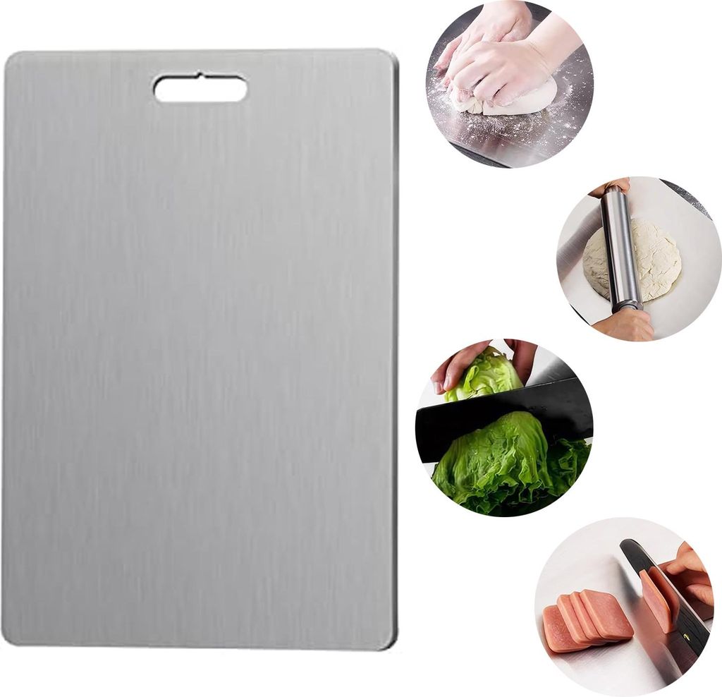 OKWISH Schneidebretter Edelstahl, Küchen Schneidebrett 34*23 cm, Dünnes Schneidebrett Edelstahl, Rostfreies Schneidebrett, Hygienisches Schneideb...