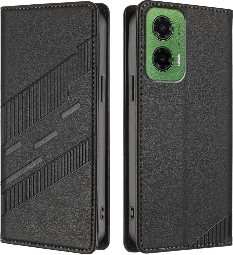 Hülle für Motorola Moto G35 - Phonesta Embossed Lines Book Wallet Klapphülle - Schwarz