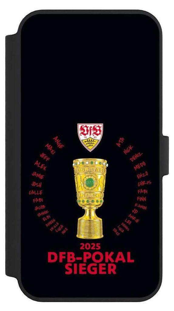 NIVOCASE Klapphülle für Apple iPhone 14 Pro Max Handyhülle aus Kunst Leder NIVOflip schwarz Offizielles Lizenzprodukt Pokal VfB Stuttgart