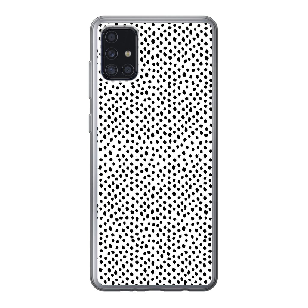 MuchoWow Handyhülle Schutzhülle Hülle für Samsung Galaxy A52 5G Polka dots - Schwarz - Weiß Silikon Softcase Handy Hülle - Umschlag