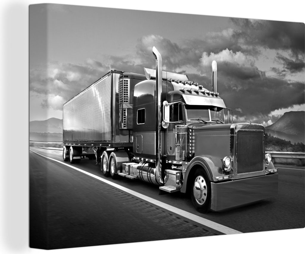 MuchoWow - Leinwandbilder - Lkw - schwarz und weiß, Wandbild, Wanddeko Bilder Wohnzimmer, 120x80 cm