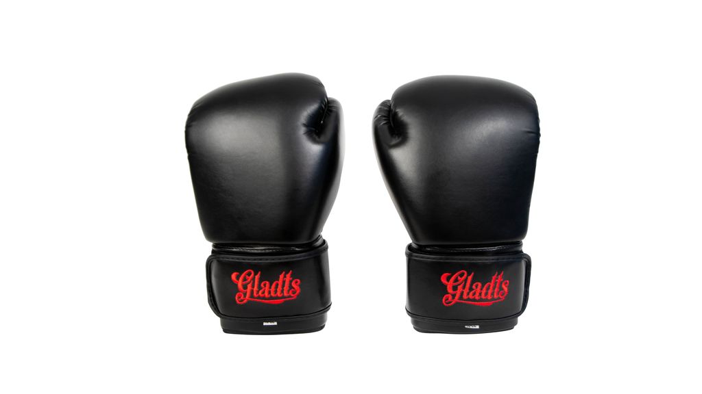 Gladts Classic Boxhandschuhe – Schwarz mit rotem gesticktem Logo – 14 Oz – Premium Lederhandschuhe für Boxen & Kickboxen