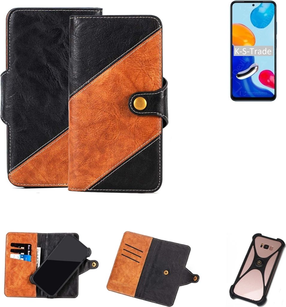 K-S-Trade Handyhülle Schutzhülle Bookstyle Case Wallet-Case kompatibel mit Xiaomi Redmi Note 11 Global Handy Cover Bumper Klapphülle schwarz