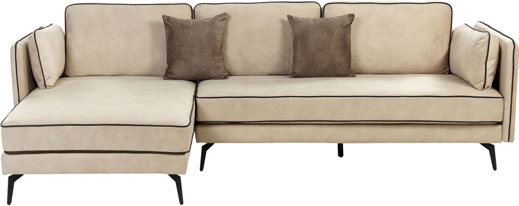 BELIANI Ecksofa Beige Samt L-Förmig 3-Sitzer Sofa Rechtsseitig mit Losen Kissen Schwarzen Metallfüßen Modern Wohnzimmer Salon Wohnecke Sitzecke ...