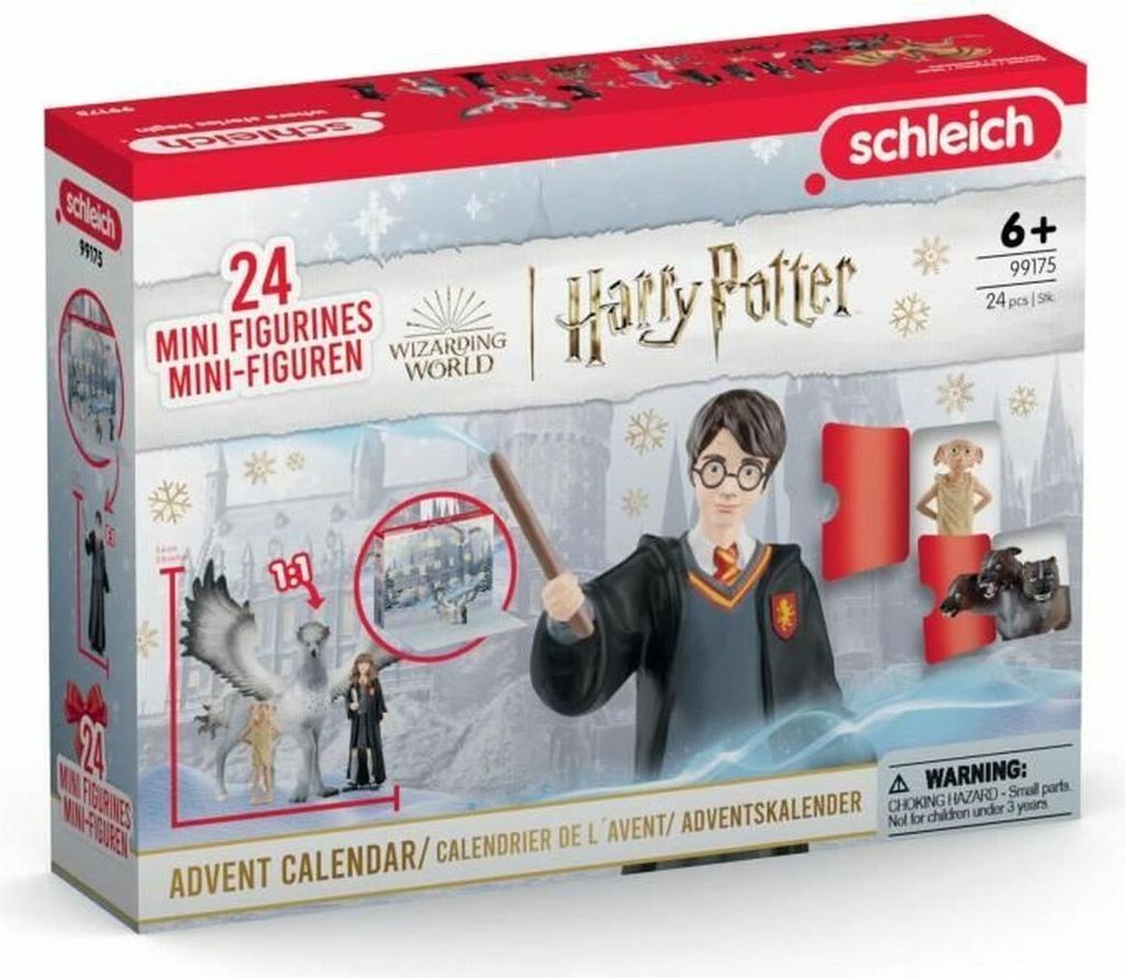 The image shows the front of a Harry Potter themed advent calendar box from Schleich.