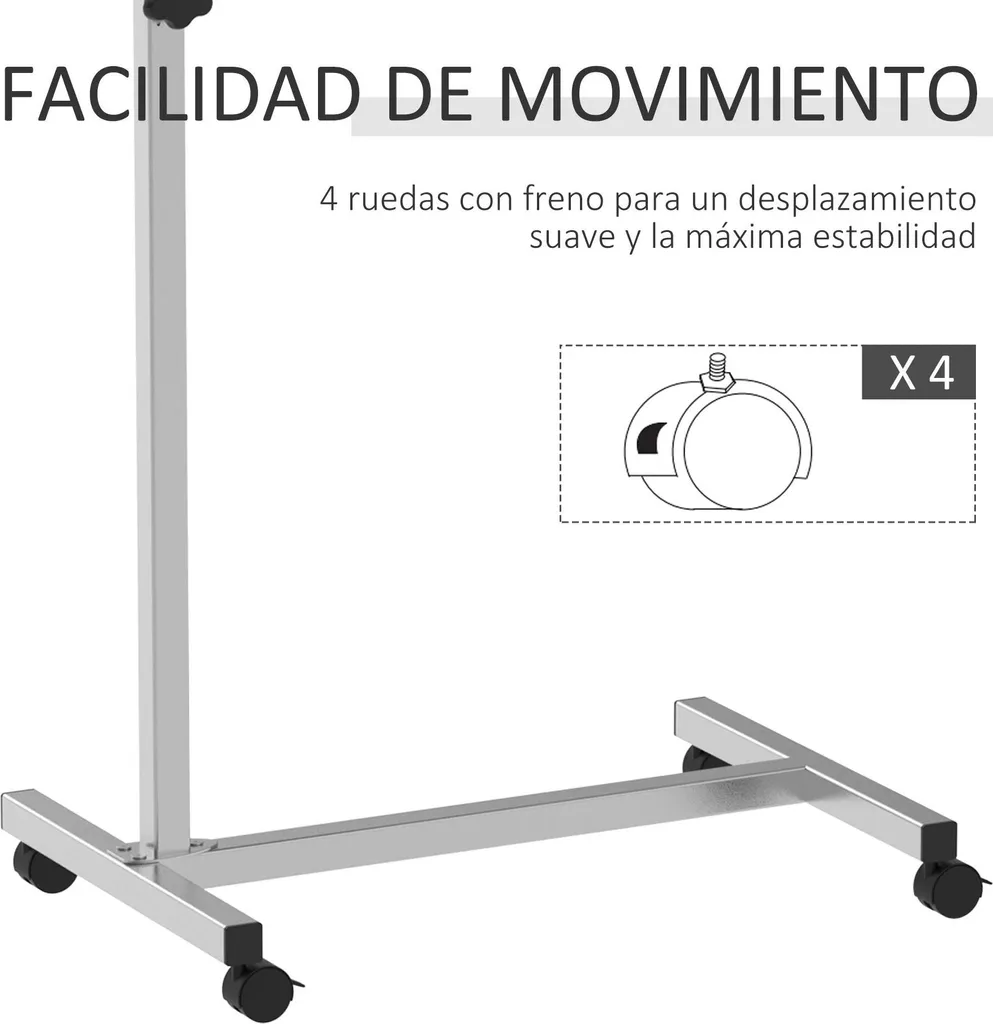 Table d'appoint sur roulettes - Hauteur réglable 76-100 cm - Noire