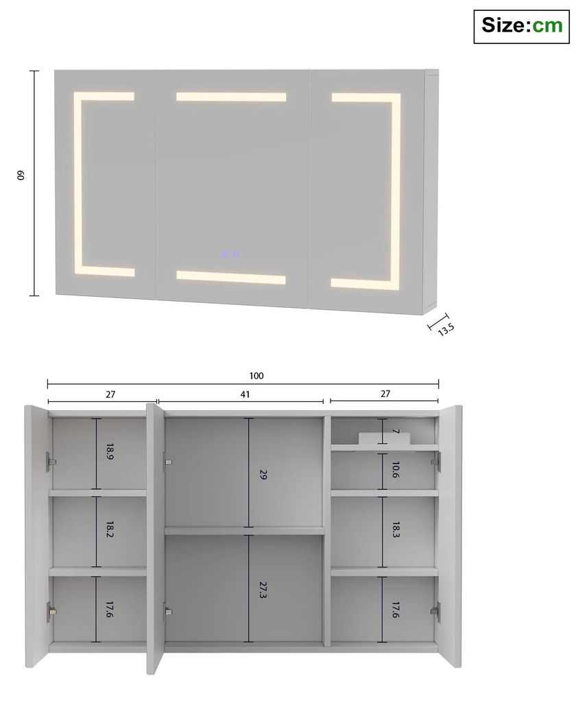 Armoire de salle de bains avec miroir - 100 x 60 cm - 3 Image du produit 