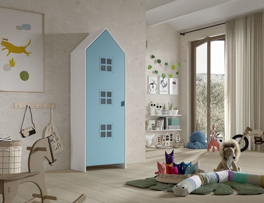 Kleiderschrank >CASAMI BRUGES< in Weiß/Blau lackiert - 57,6x171,3x37 (BxHxT)
