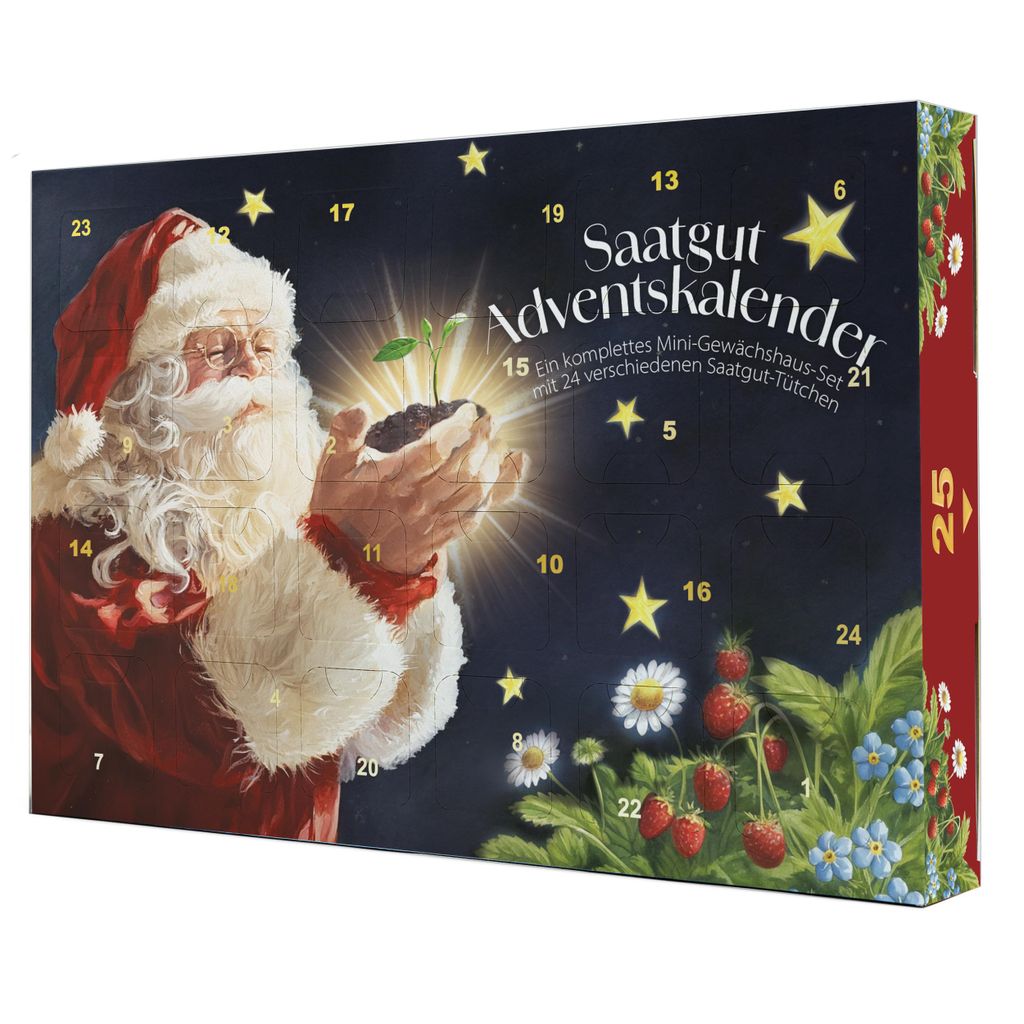 Adventskalender - 24 Samen & komplettes Gewächshaus "Weihnachtsmann & Licht"