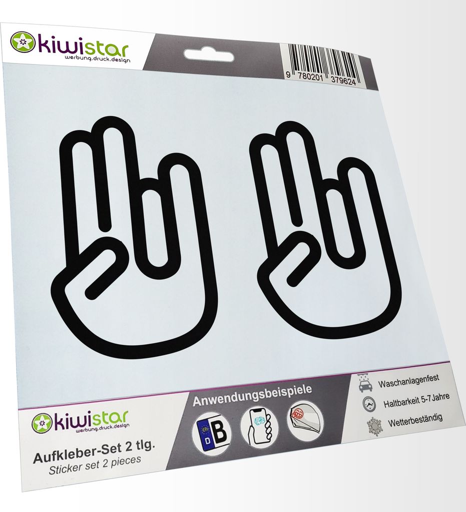 Kiwistar - 2x Kennzeichenaufkleber - schwarz - 21 mm The Shocker Hand - Kennzeichen Aufkleber Sticker Nummernschild