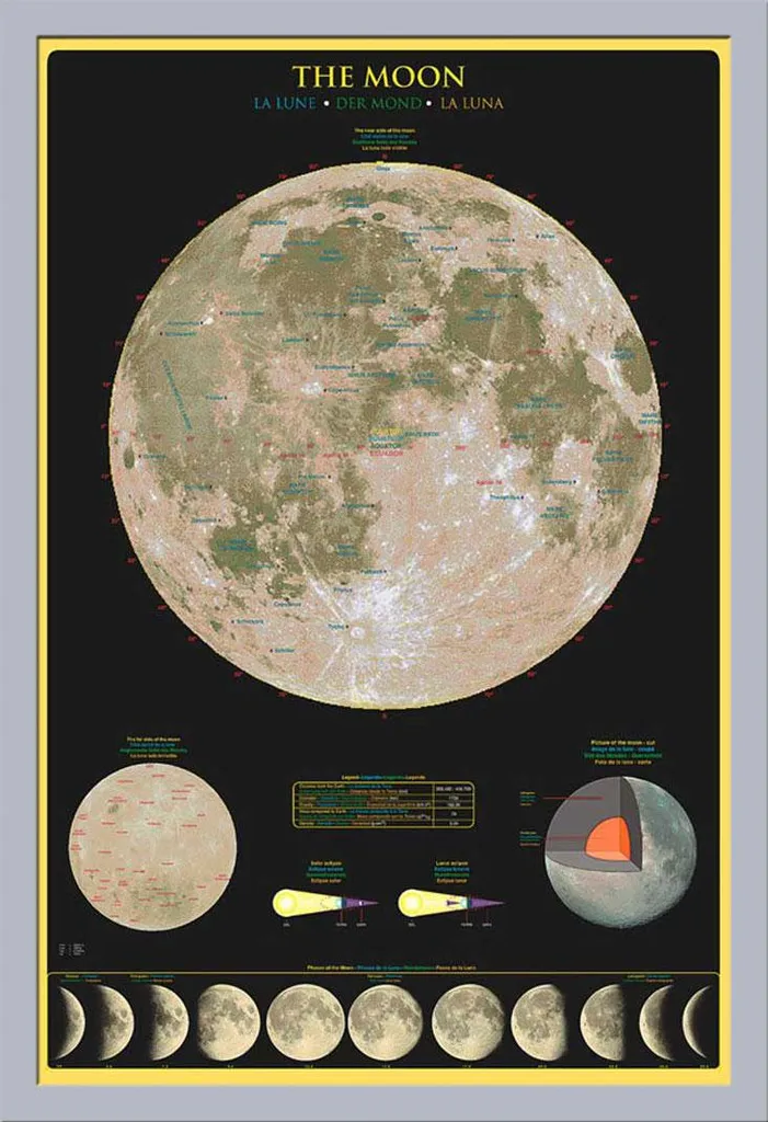 Poster Fasi Lunari Moon Moon + Cornice Silver Shinsuke Maxi MDF - 1