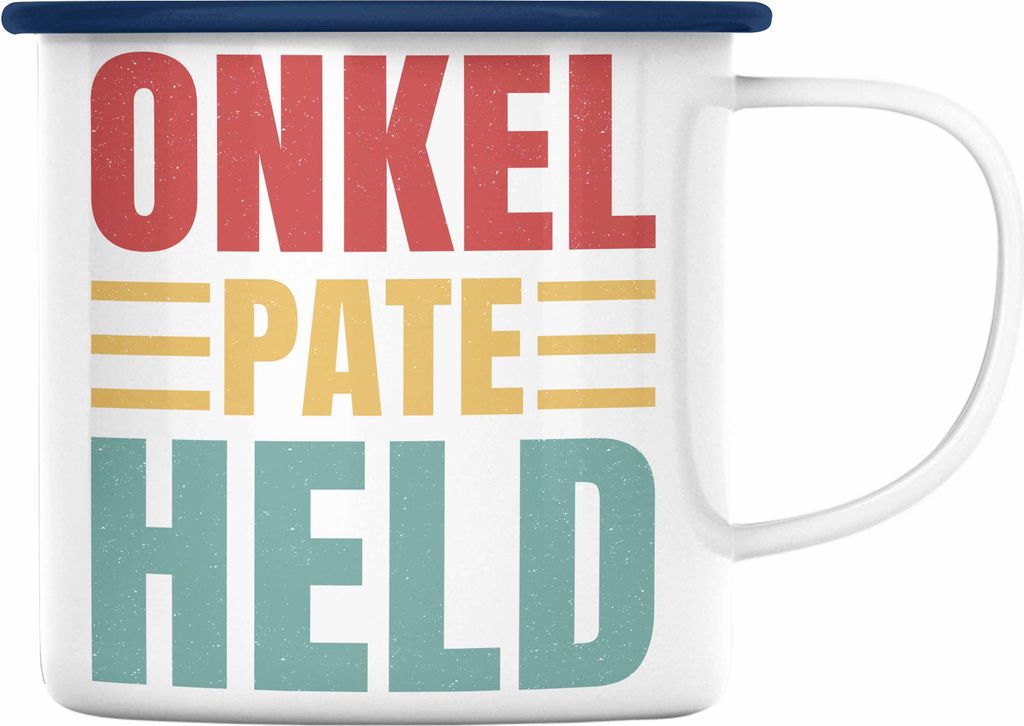Trendation - Patenonkel Emaille Tasse Geschenk Lustiger Spruch Geschenkidee Paten-Onkel (Blau)