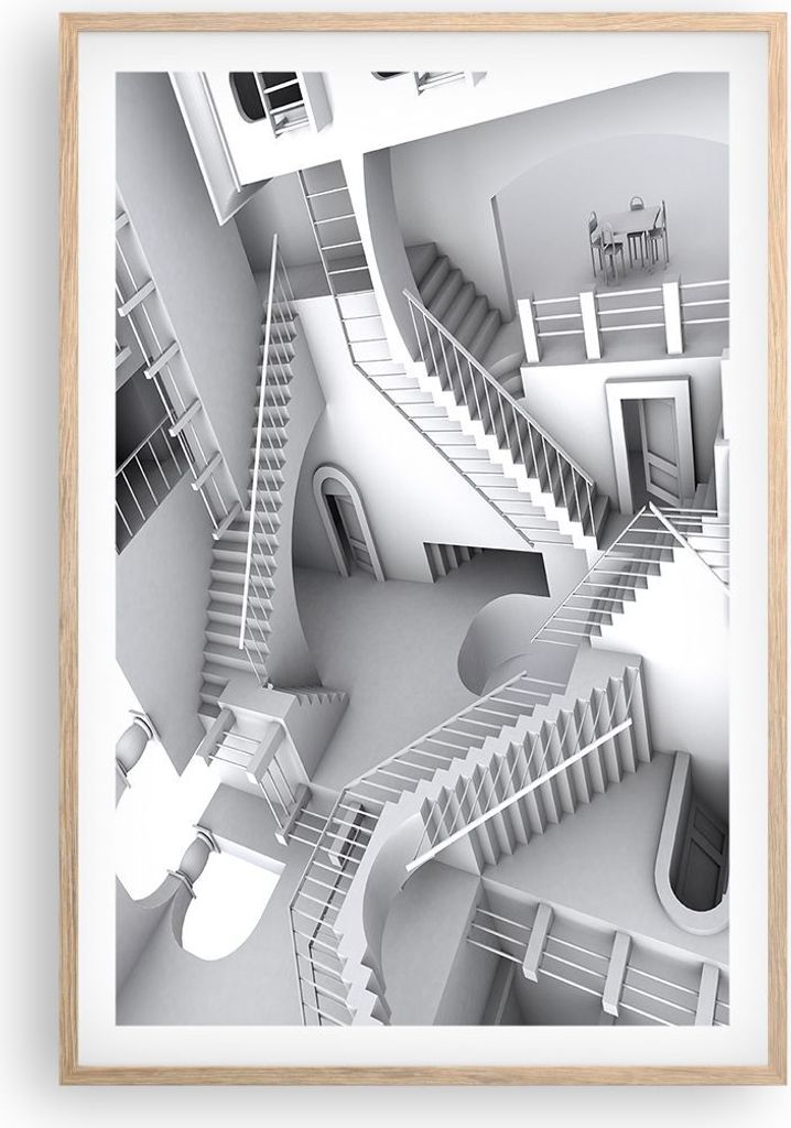 Gerahmtes Poster - Rahmen in heller Eiche - Wissenschaft Illusion Treppen - 61x91,5 cm - Wand Bild - Wanddeko - Wandbilder - Wandposter - Bilderrah...