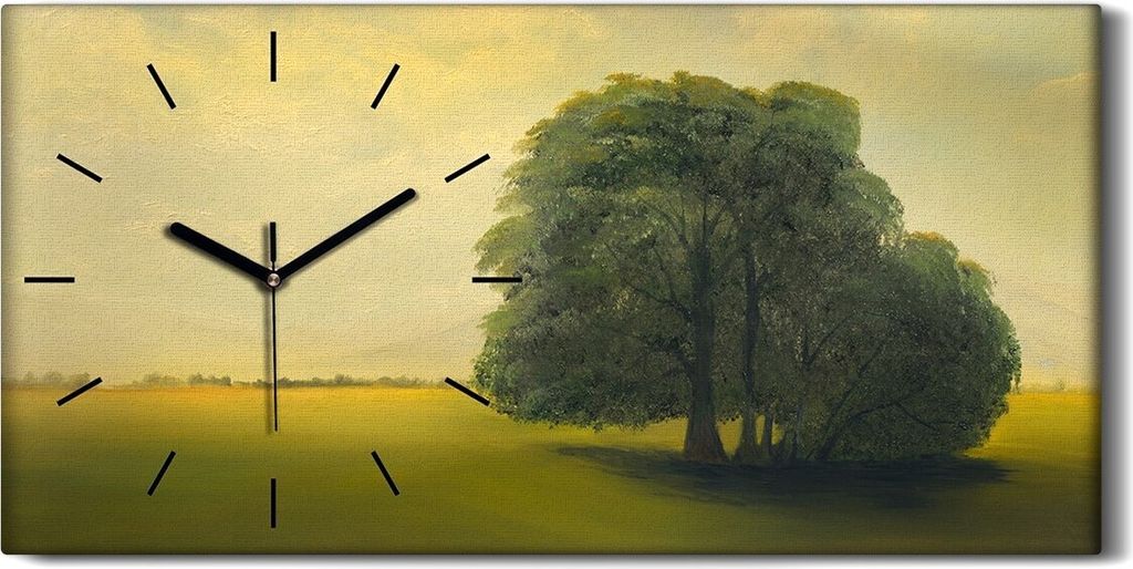 Dekor Leinwand Uhr Wandbilder Geräuschlos 60x30 Bäume Himmel Feld malen - schwarze Hände
