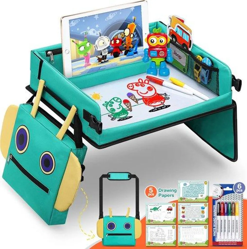 Tablette de voyage pour enfants 2-en-1 avec support tablette intégré