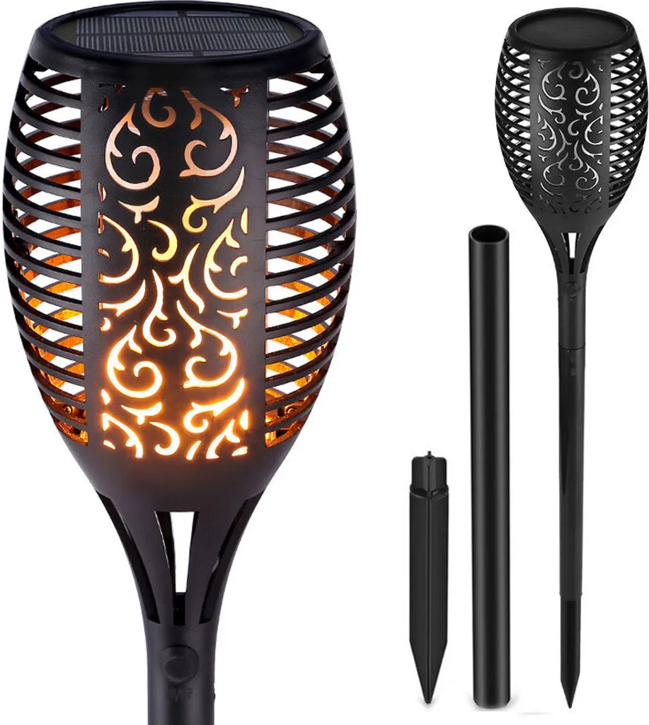 Lampe solaire de jardin style flambeau 96 LEDs étanche pour terrasse