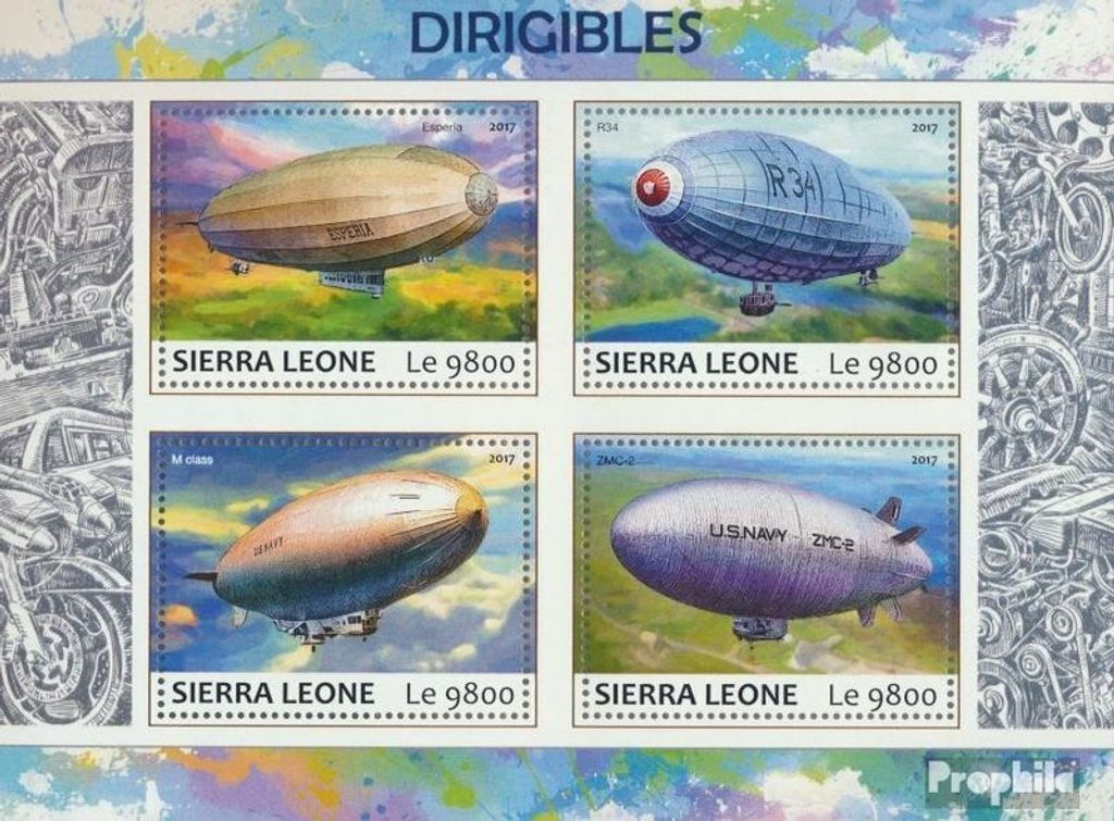 Briefmarken Sierra Leone 2017 Mi 8645-8648 Kleinbogen (kompl. Ausg.) postfrisch Luftschiffe