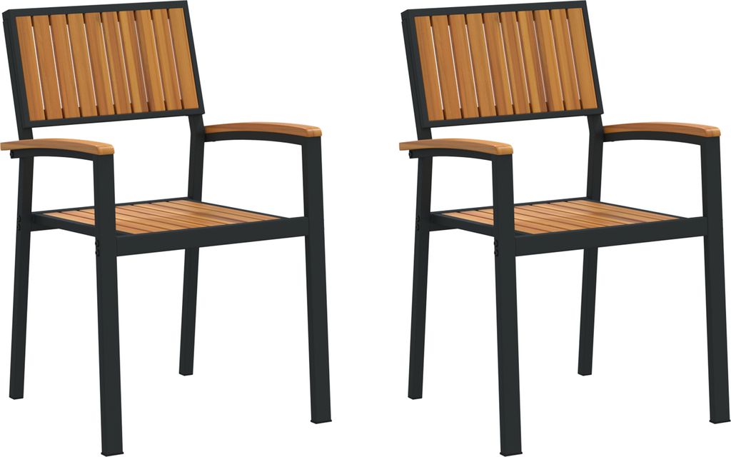 Best Möbel Gartenstühle 2 Stk. Stapelbar Schwarz Massivholz Akazie Metall - Gartenstühle CL13766