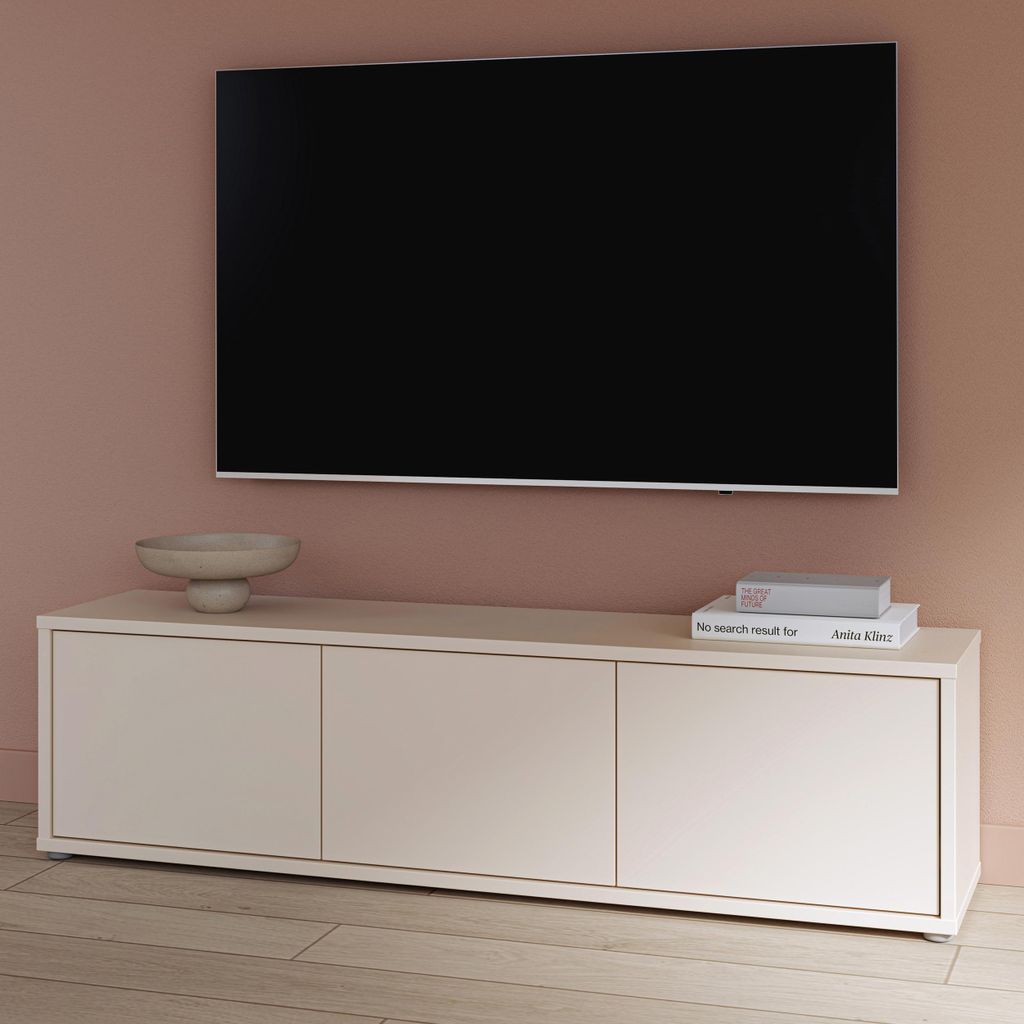 Forte ALICE SPRINGS TV-Schrank 150 160, modernes Lowboard mit 3 Türen, Wohnzimmer, Holzwerkstoff, Kaschmir/Beige, 154,2 cm breit x 41,5 cm hoch x ...