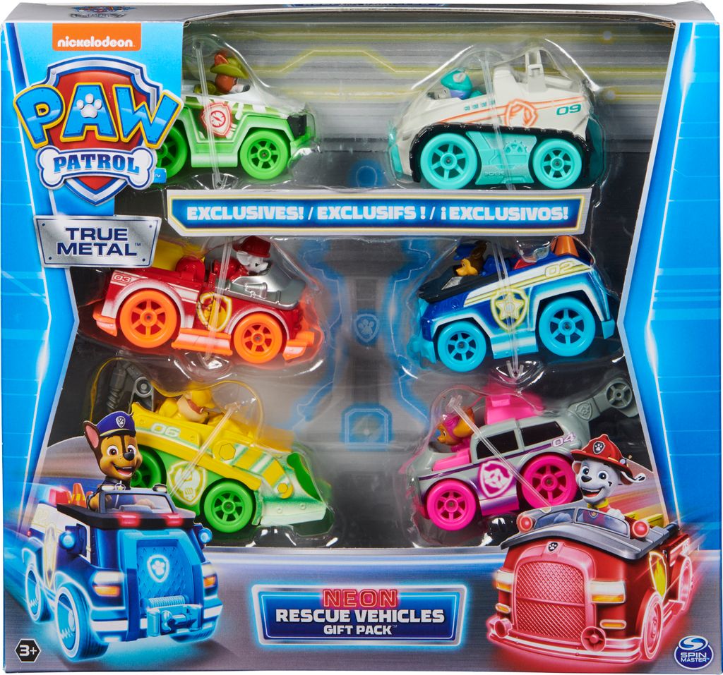 Paw Patrol True Metal Neon Fahrzeuge 6er-Geschenkset, Produktbild 