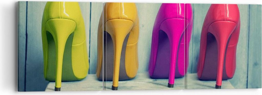 Bild auf Leinwand - Leinwandbild - Schuhe farbig klassisch Mode - 90x30cm - Wand Bild - Wanddeko - Leinwanddruck - Bilder - Kunstdruck - Wanddekora...
