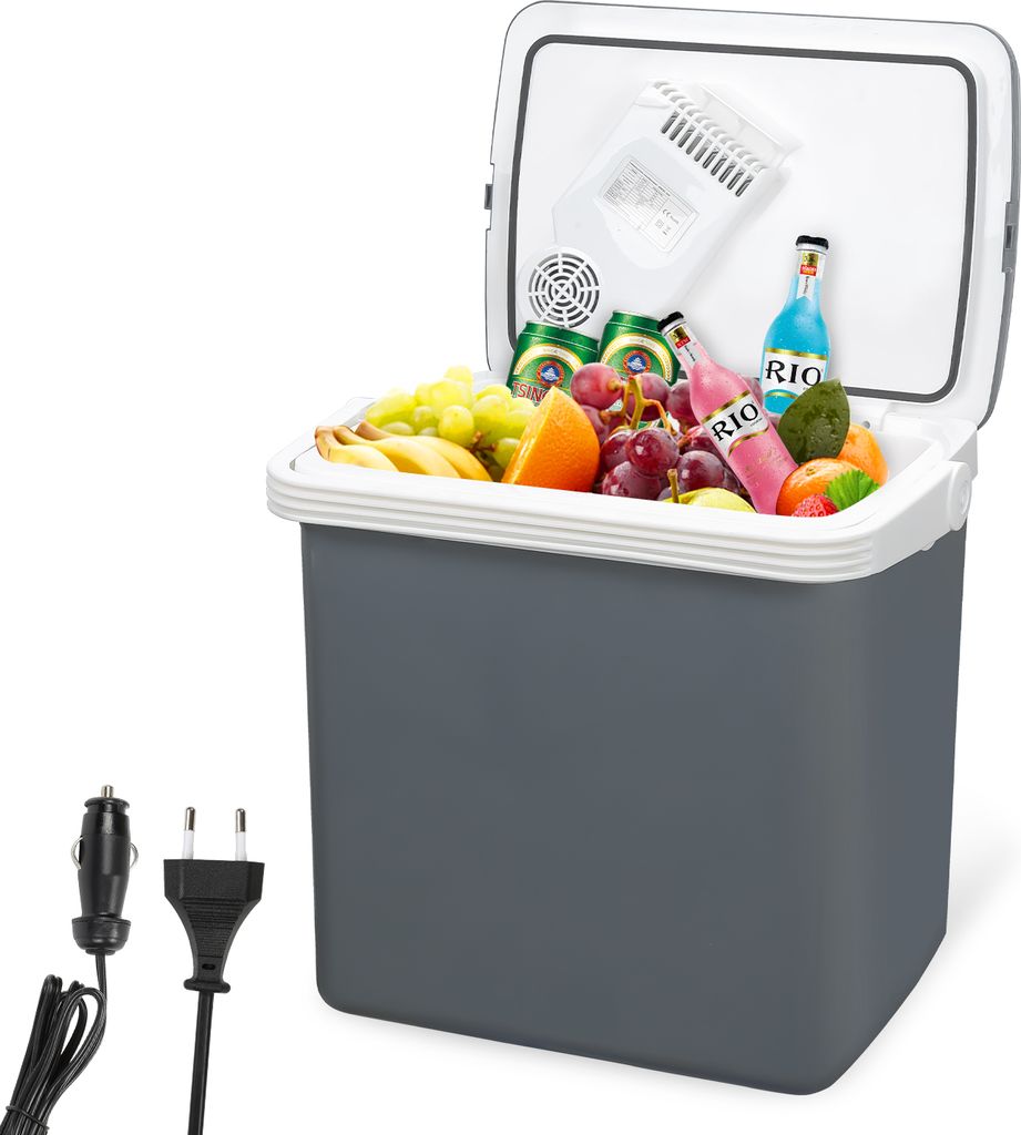 Clanmacy 32 L Kühlbox zum Kühlen & Warmhalten, Camping Mini Kühlschrank, Thermo-elektrische Kühlbox mit ECO Modus 12/230 V für Auto und Steckdose