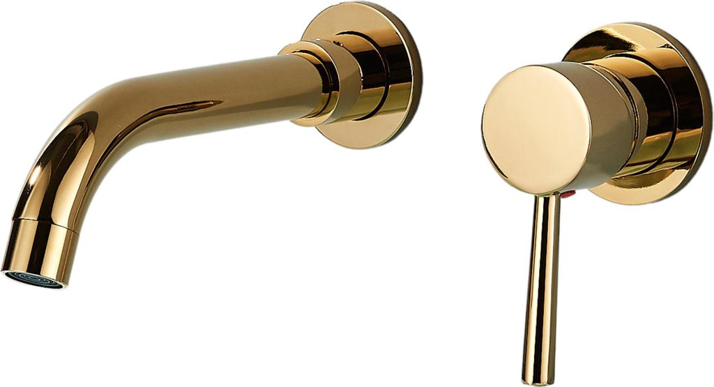 Waschbeck armatur, Wasserhahn Bad Slim Tube, Verborgen, Wandmontage, Golden, Hochdruck, mit Regulierung von Wasserfluss und Wassertemperatur